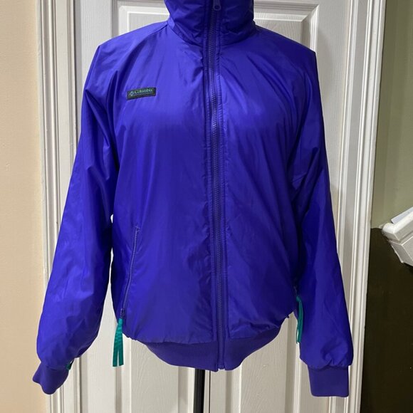 ICONIC 80’s RETRO BOMBER JACKET COLUMBIA REVERSIBLE DISCO PURPLE/TEAL Sz S - Picture 15 of 16